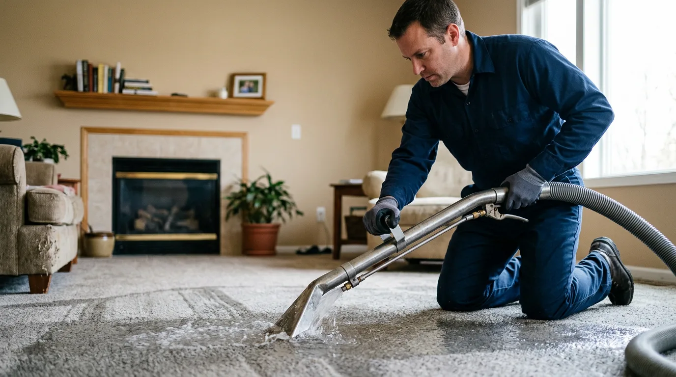 Water damage restoration technician working near Rutherford, NJ